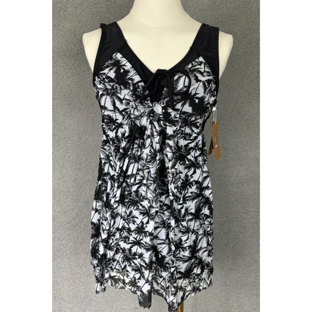 Wantdo Womens Swim Dress Palm Design  Size 12-14 Black&White New With Tag's.